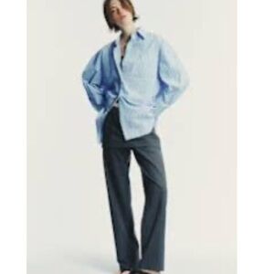 Reformation Blue and White Striped Casual Oversized Button Down Shirt